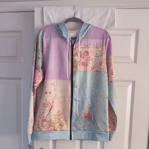 Colorful Brand New Lightweight Fake Patchwork Jacket XL Pink Purple Aqua NWOT